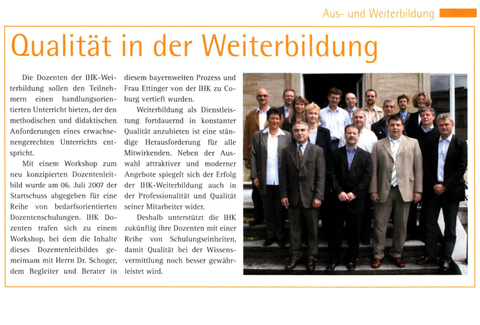Qualität in der Weiterbildung der IHK zu Coburg erfolgreich mit Trainer-Trainings gesteigert
