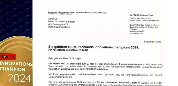 comweit ist FOCUS „Innovationschampion 2024“
